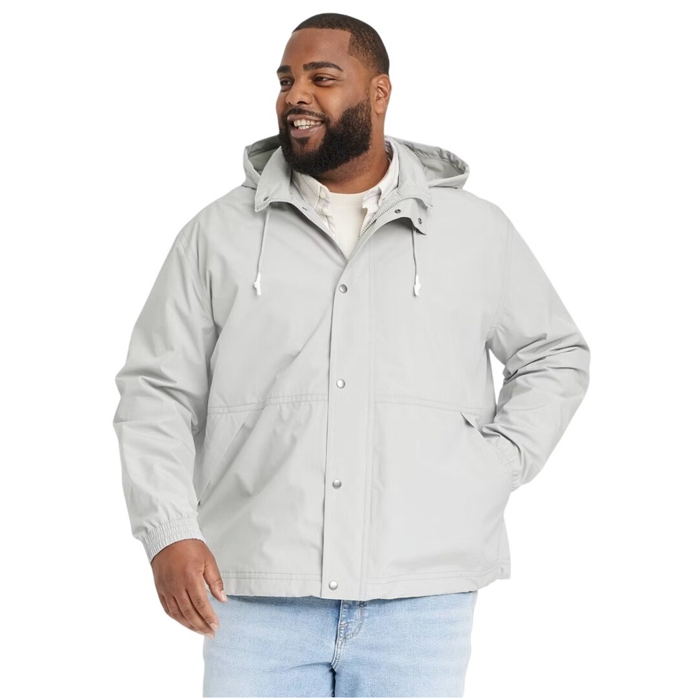 Goodfellow & Co Men's Gray Hooded Rain Coat Jacket Ripstop Size XXL